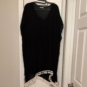 Black Pom-Pom Trim Swim Coverup